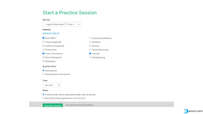 An Example of the Magoosh Practice Session Builder