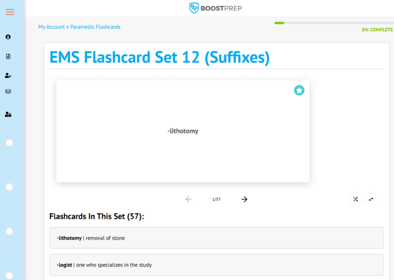 An image showing an example of the flashcards in the BoostPrep paramedic course