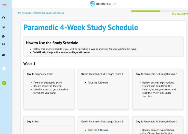 An image showing an example of the study schedules in the BoostPrep paramedic course