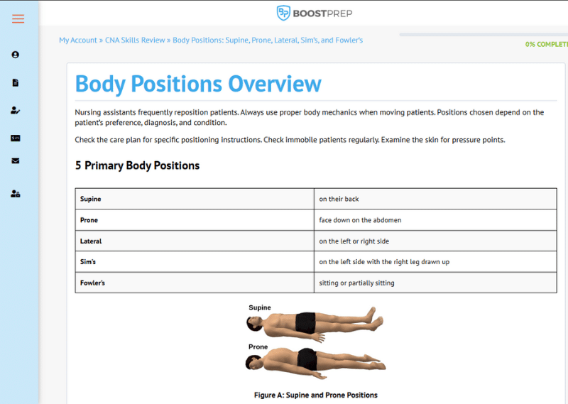 An image showing an example of a lesson in the BoostPrep CNA course