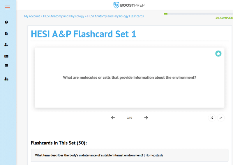 An image showing an example of the flashcards in the BoostPrep HESI course