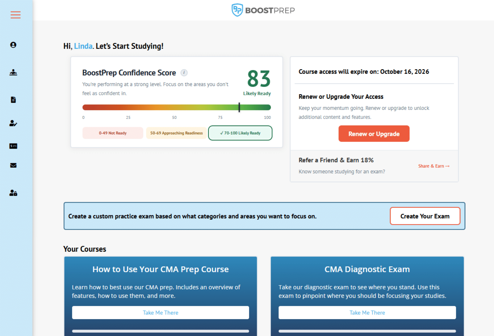 An image showing an example of the dashboard in the BoostPrep CMA course