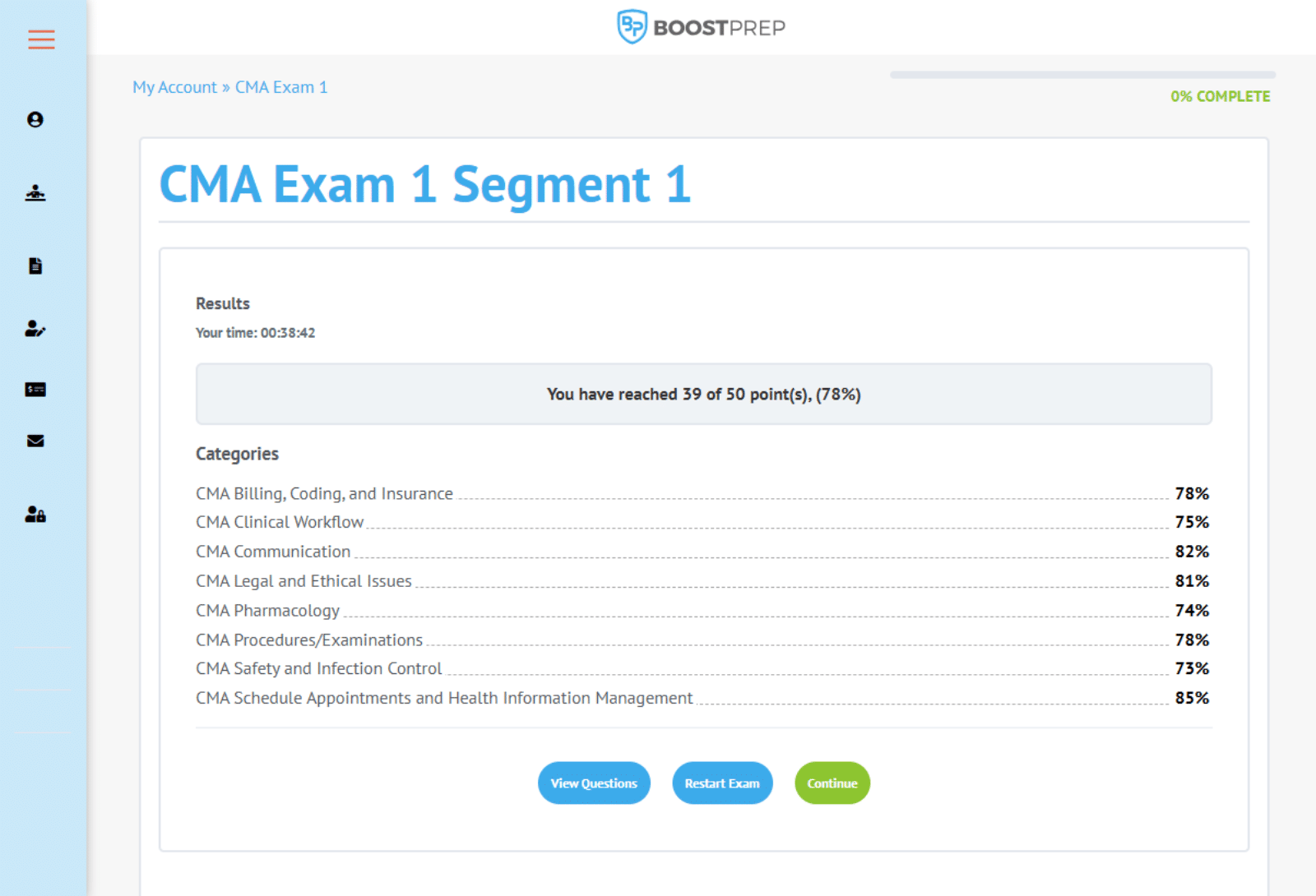 An image showing an example of a practice exam in the BoostPrep CMA course