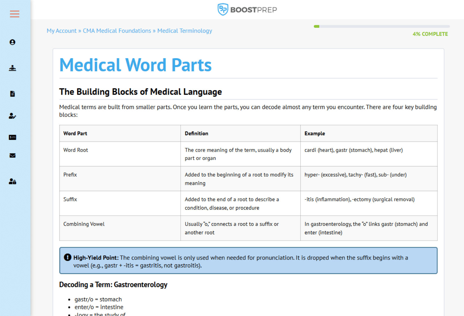 An image showing an example of a lesson in the BoostPrep CMA course