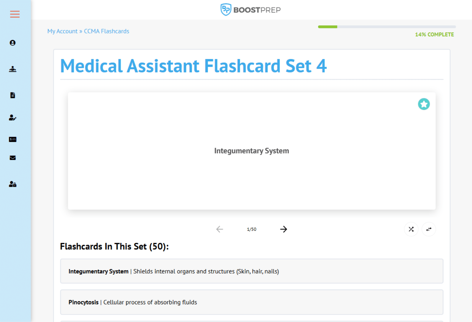 An image showing an example of the flashcards in the BoostPrep CMA course